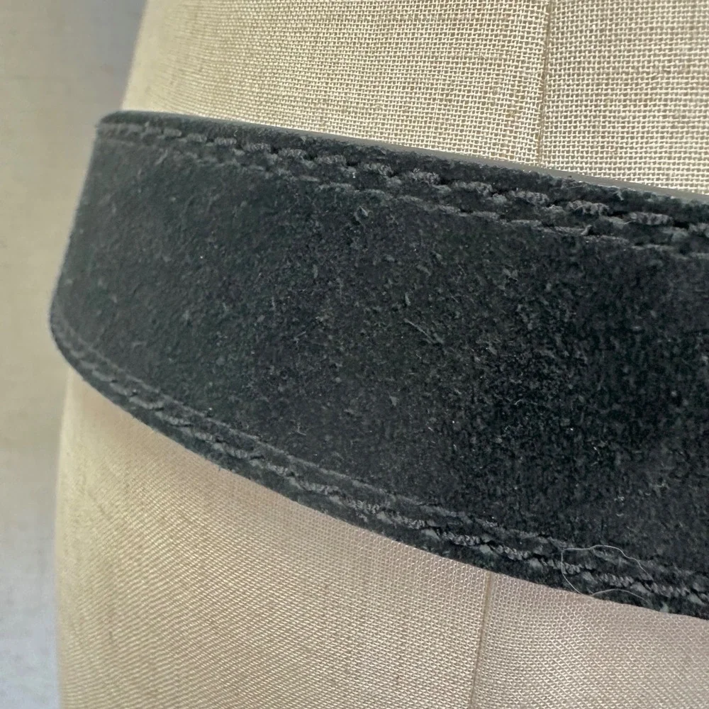 Lauren‎ Ralph Lauren Black Suede Leather Belt Gold Oval Buckle Large 9101572-001